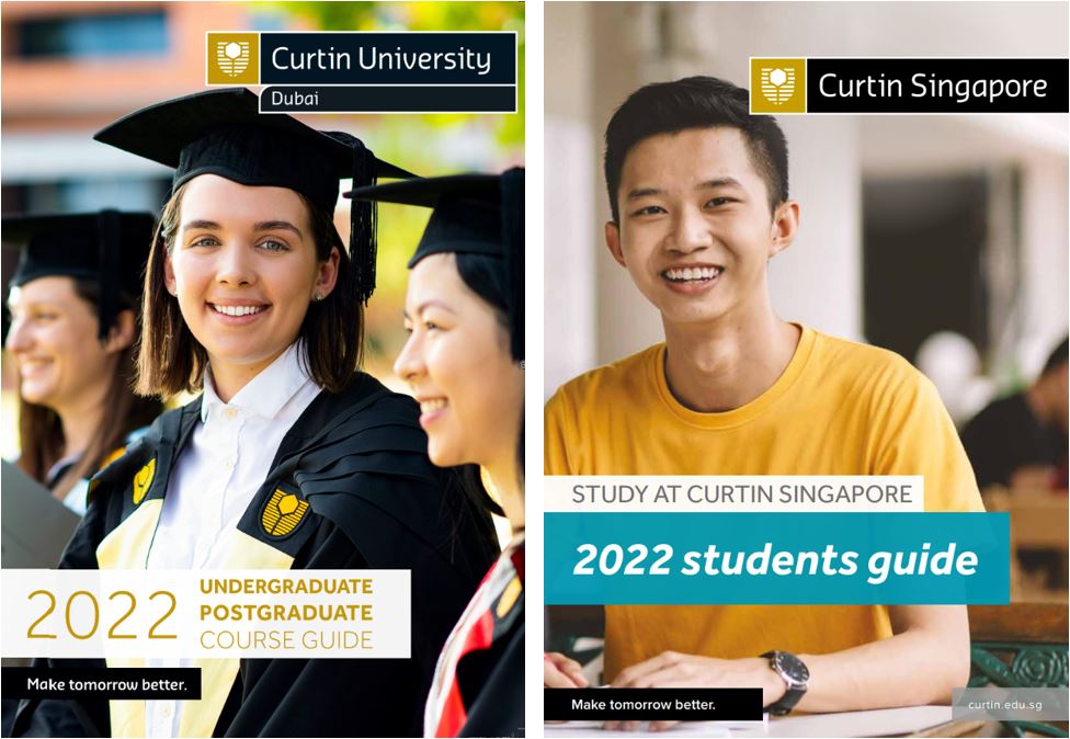 Guide covers for each campus with students and title of guide