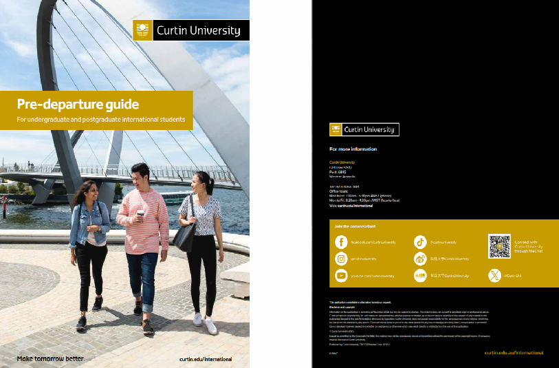 Cover of the guide has a headshot of female with headphones and backpack at airport terminal.